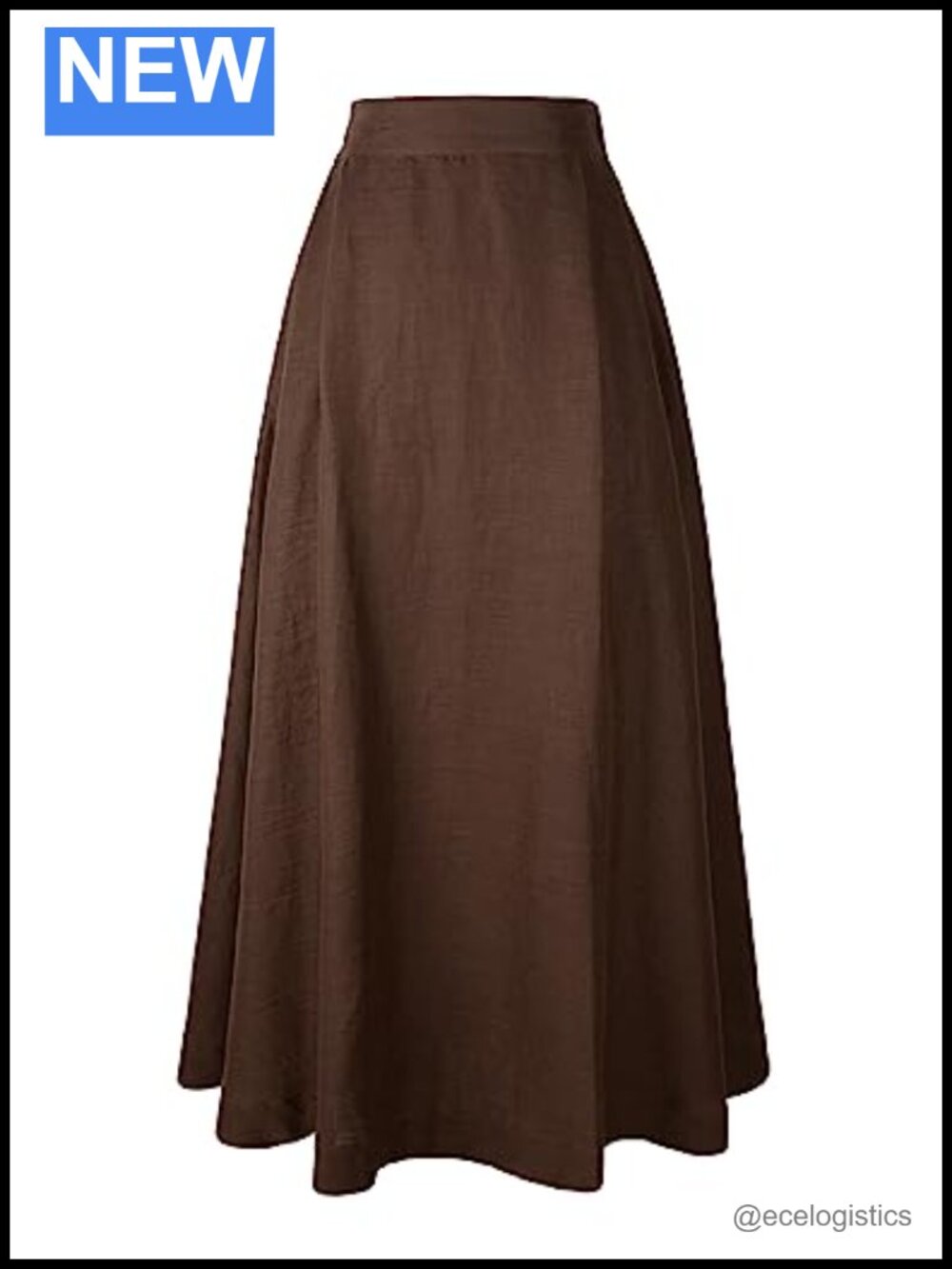 Linen Maxi Skirt Elastic Waist Side Pockets